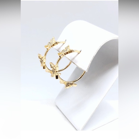 Gold CZ Butterfly 1” Hoops NWT, Gold Filled, Ships in a Gift Box! - Picture 4 of 8